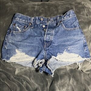 Levi's Blue Distressed Jean Shorts